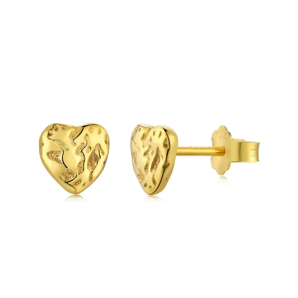 Silver Crushed Heart Ear Studs