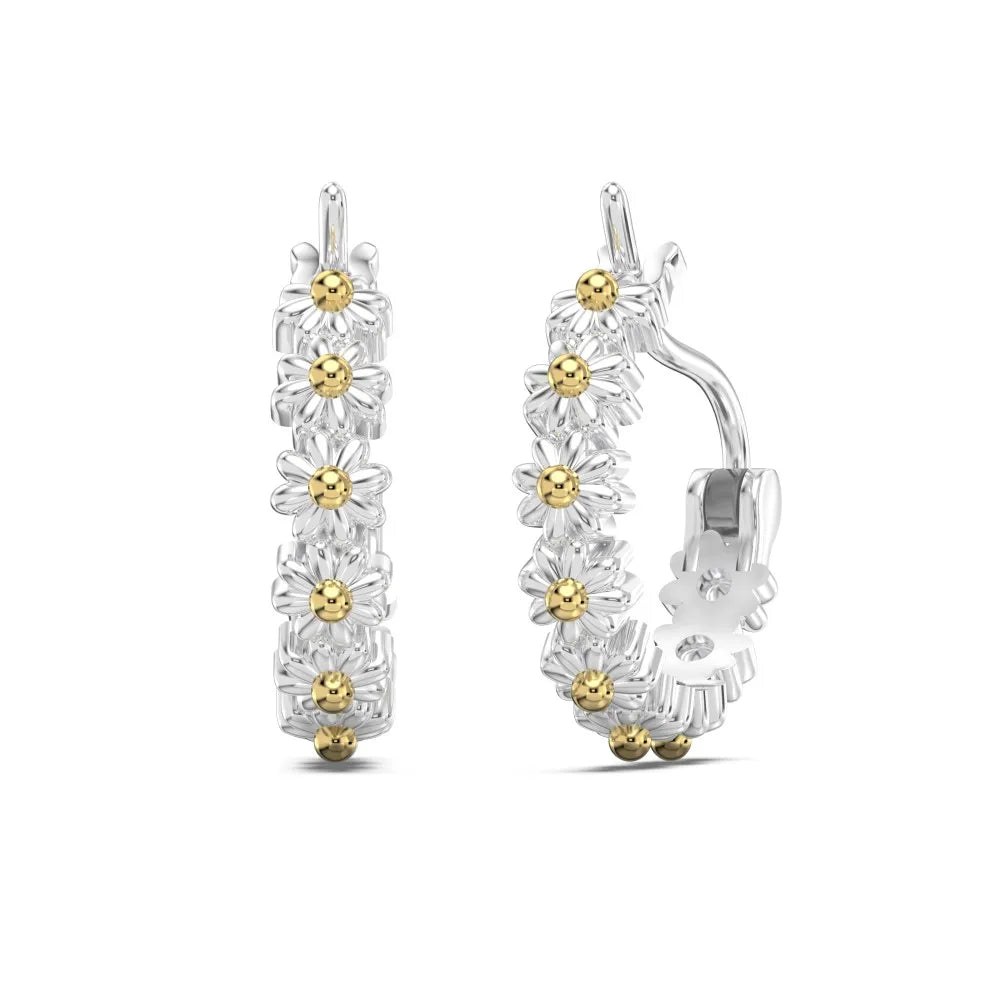 Silver Flower Ear Hoops