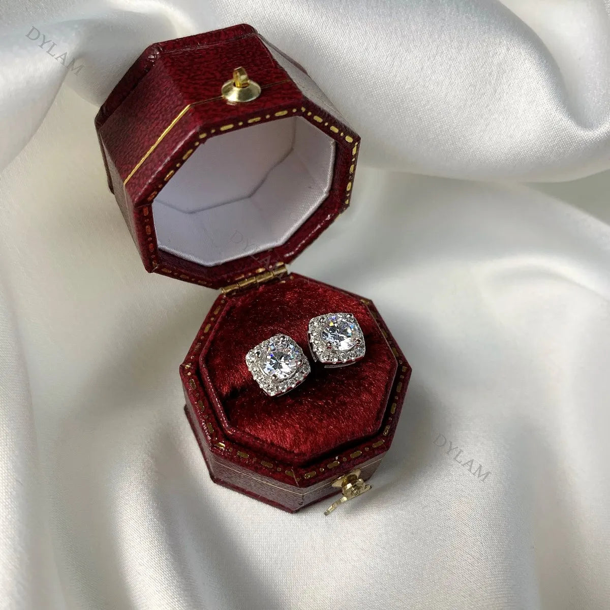 Silver Zircon Round Cut Cushion Ear Studs
