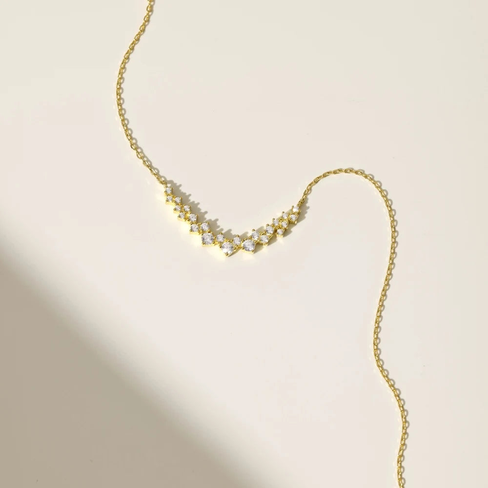 Silver Zircon Round Cut Irregular Bar Necklace