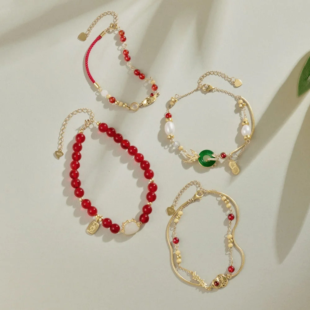 Silver Agate Round Cut Layered Bangles Beaded Bracelet