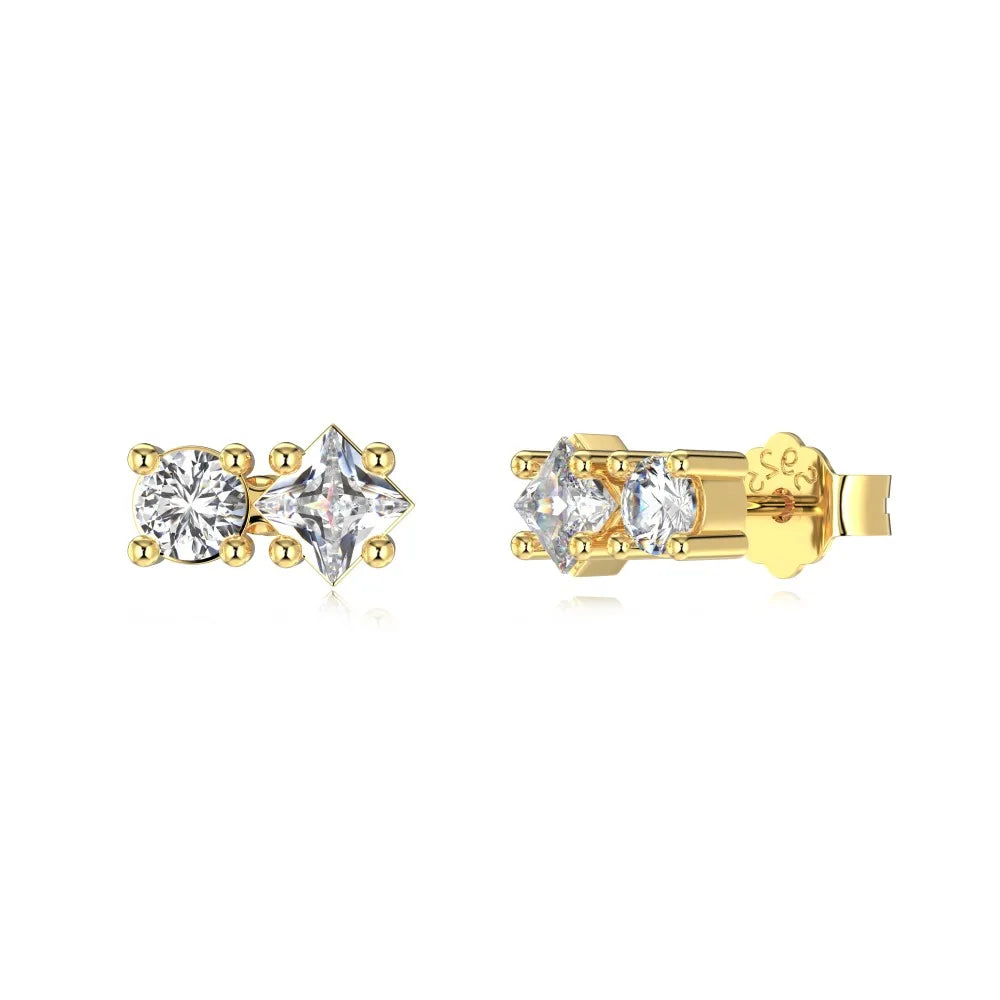 Silver Zircon Princess Cut Multi Shape Ear Studs