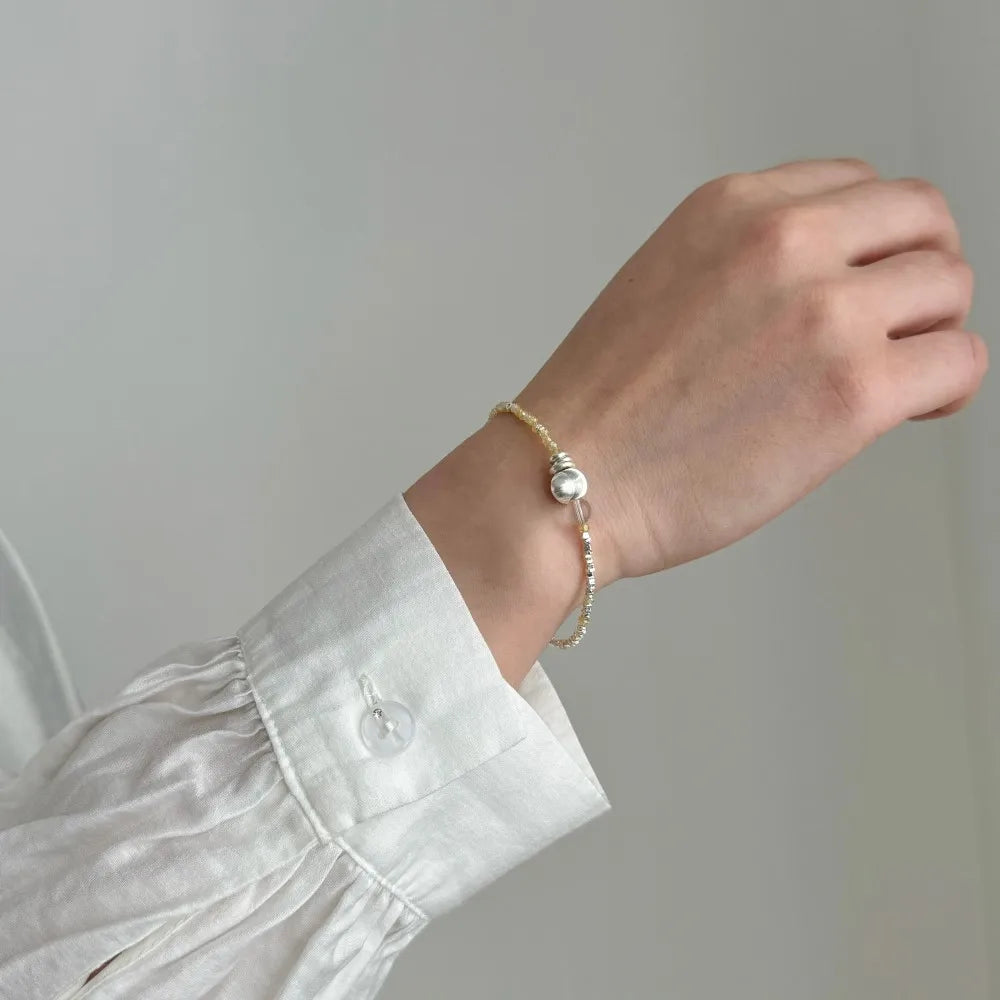 Silver Crystal Round Cut Multi Shape Beaded Bracelet