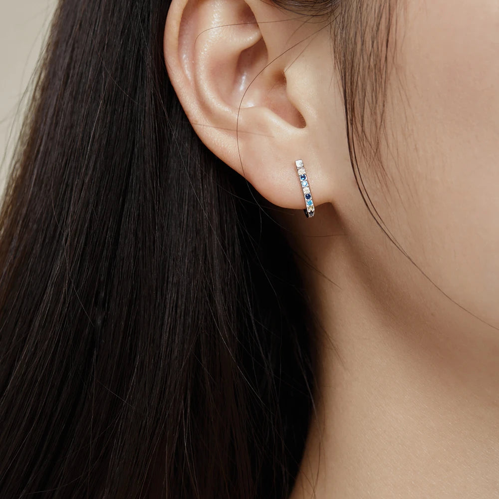 Silver Zircon Round Cut Inlaid Wrapped Huggie Earrings