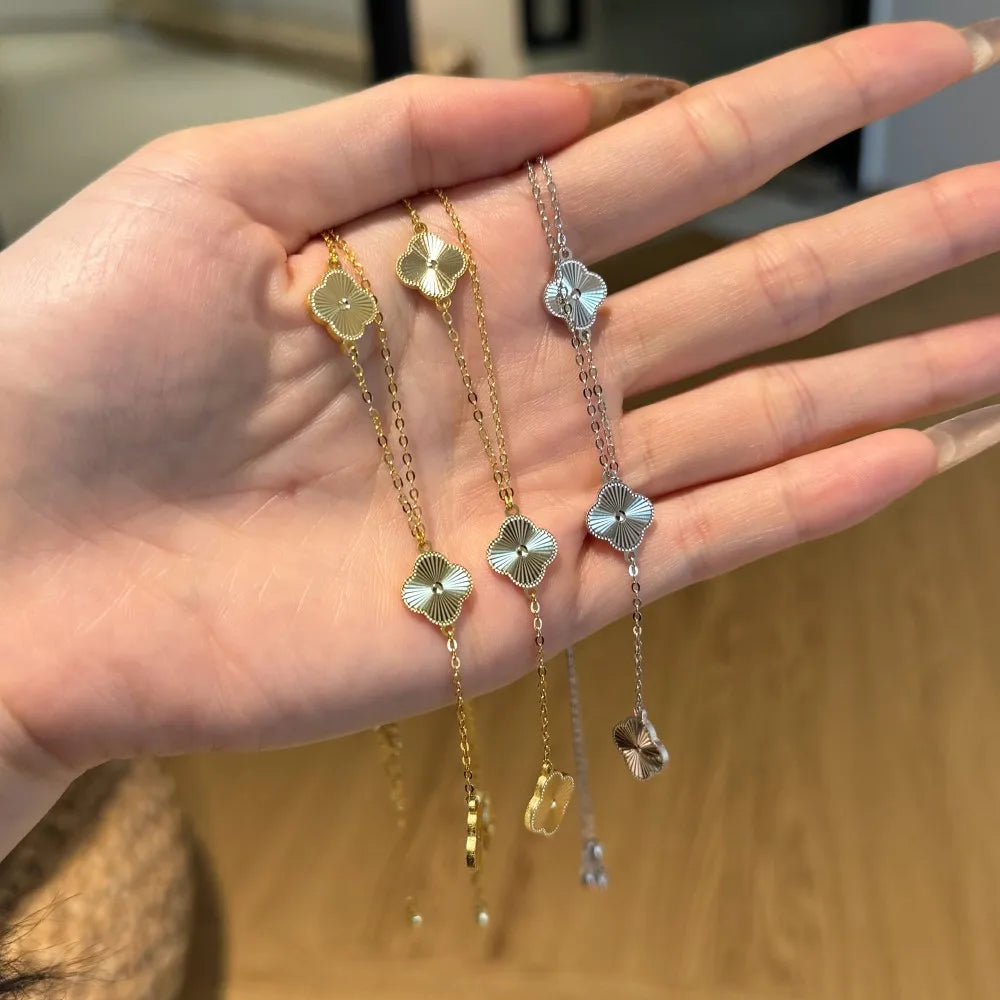 Silver Stacked Clover Chain Necklace