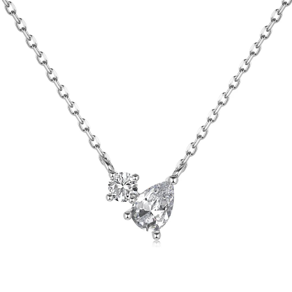 Silver Zircon Round Cut Toi Et Moi Pendant Necklace