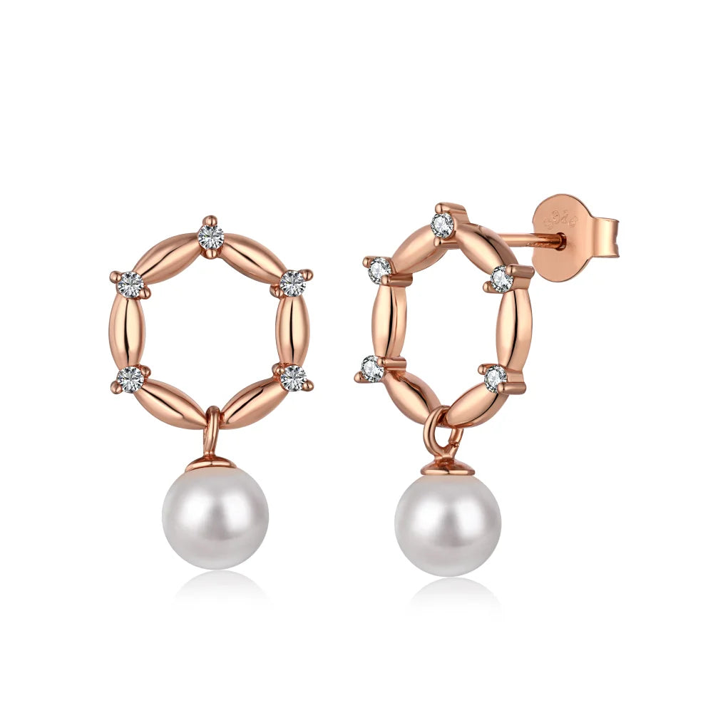 Silver Pearl Star Drop Earrings