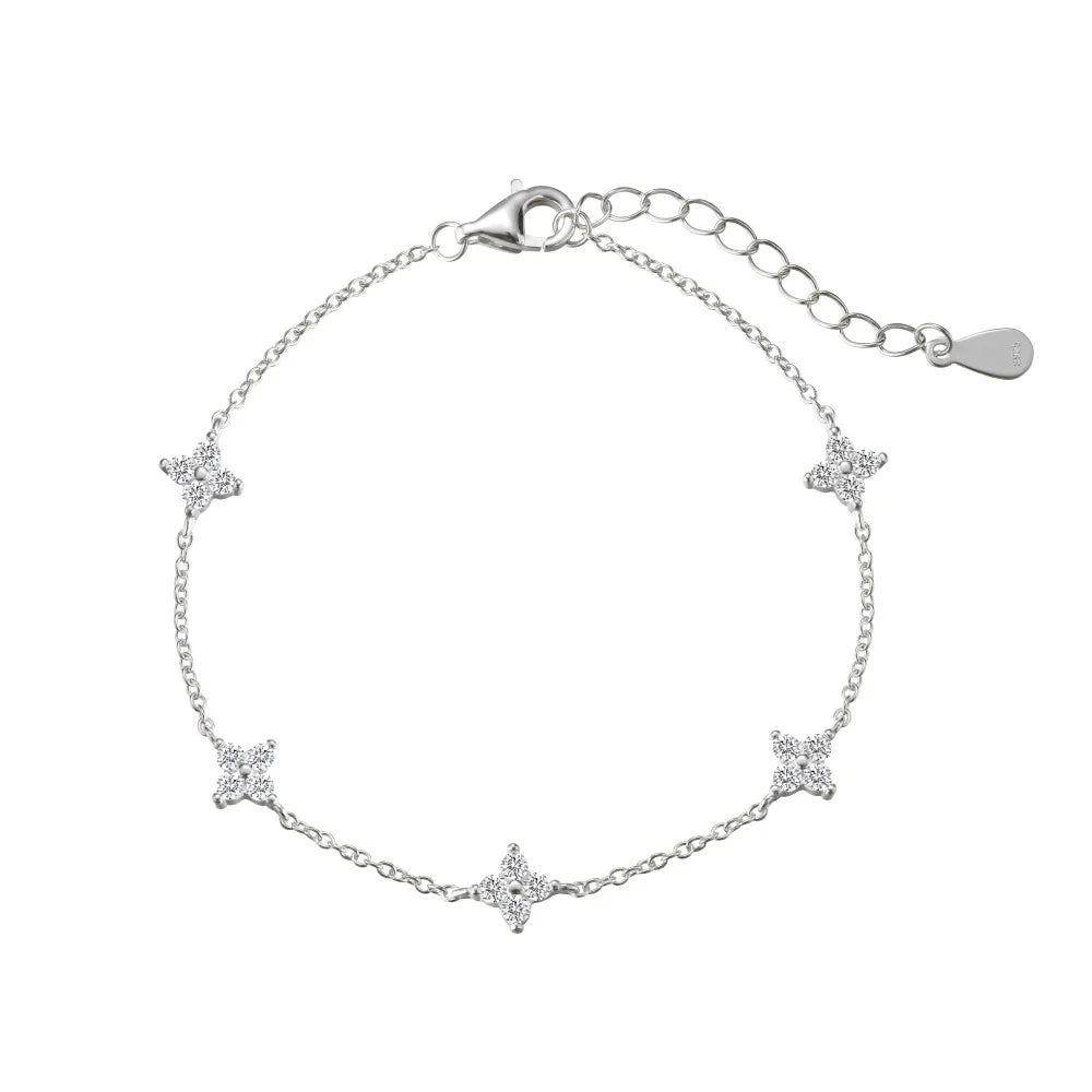 Silver Zircon Round Cut Stars Chain Bracelet
