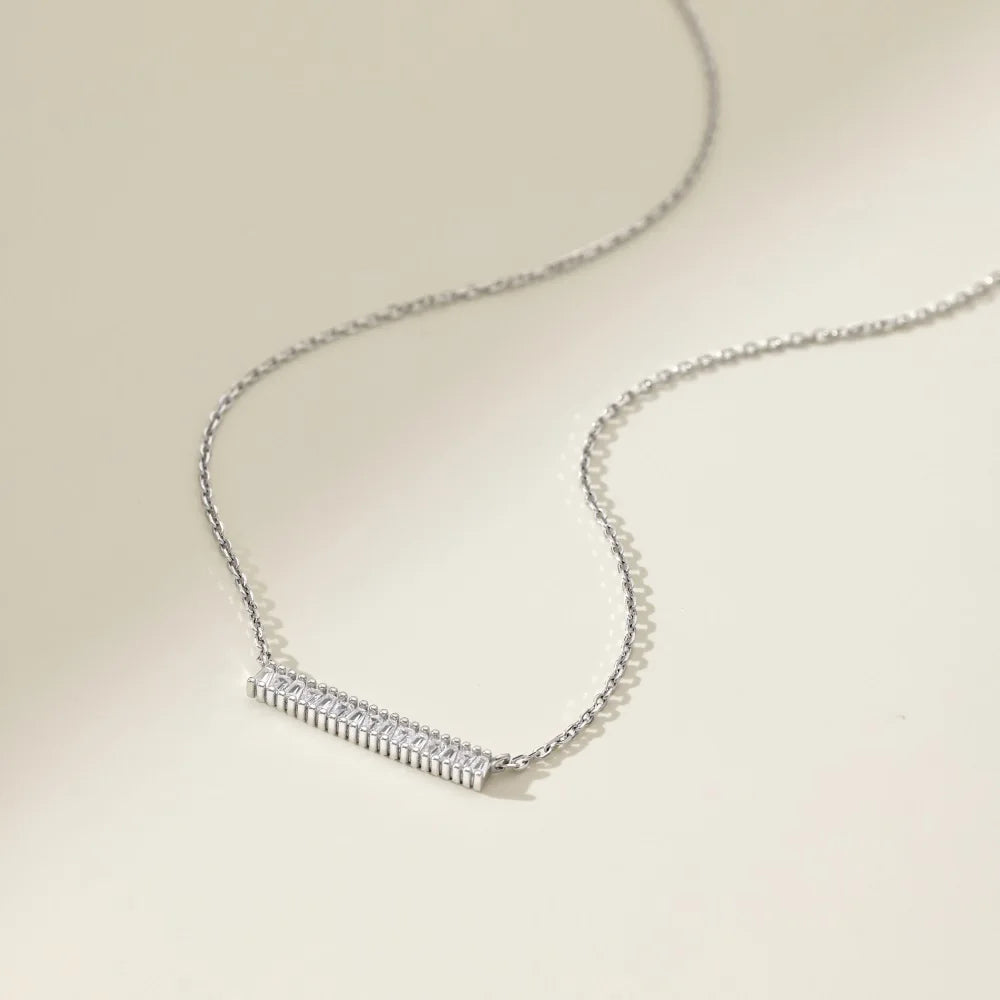 Silver Zircon Tapered Baguette Cut Multi Shape Bar Necklace