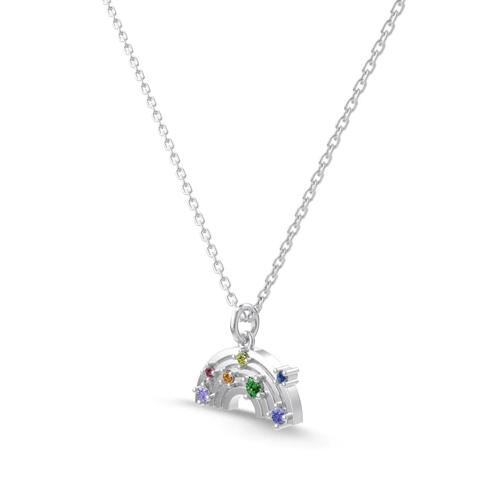 Silver Zircon Round Cut Rainbow Pendant Necklace