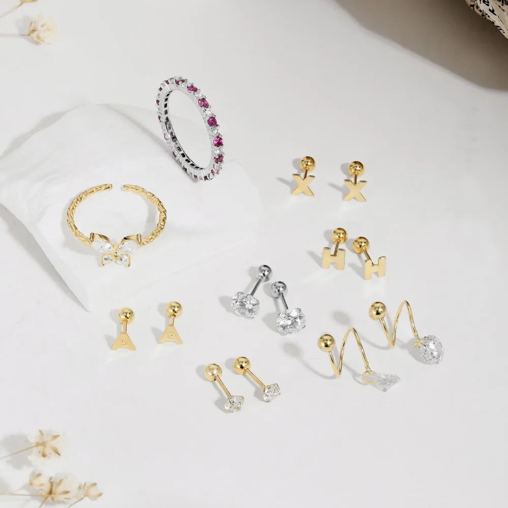 Silver Zircon Round Cut Dots Ear Studs