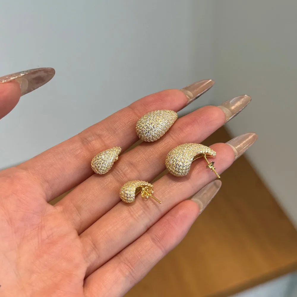 Silver Zircon Round Cut Iced Water Drop Ear Studs