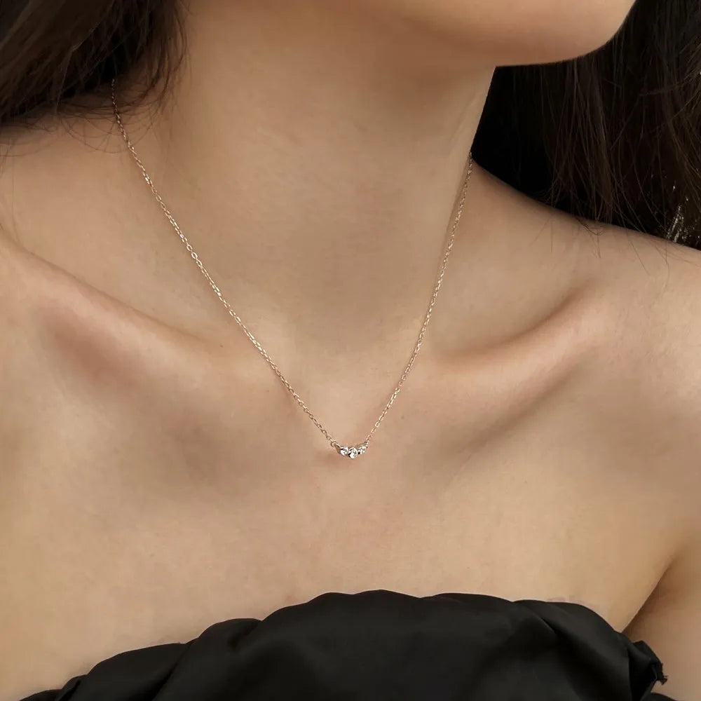 Silver Zircon Round Cut Single Pendant Necklace