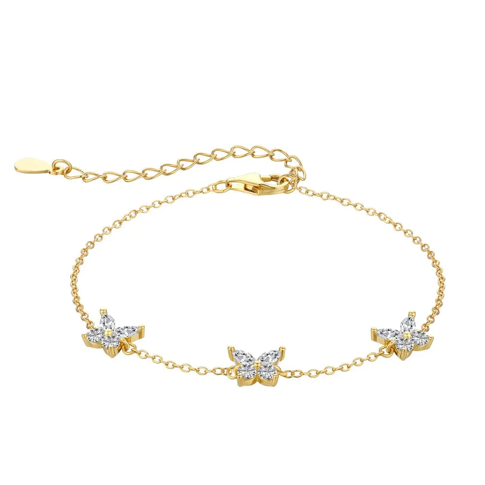 Silver Zircon Marquise Cut Butterfly Charm Bracelet