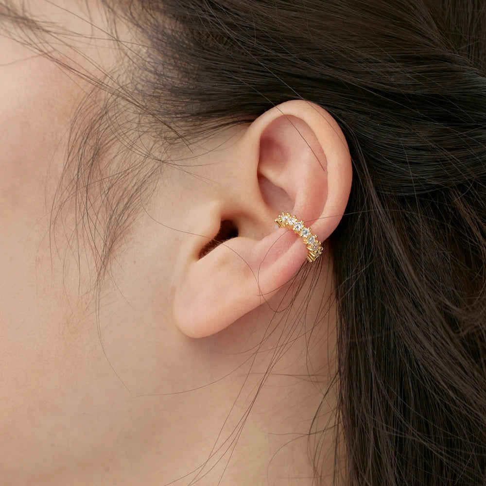 Silver Zircon Round Cut Twisted Inlaid Ear Cuffs