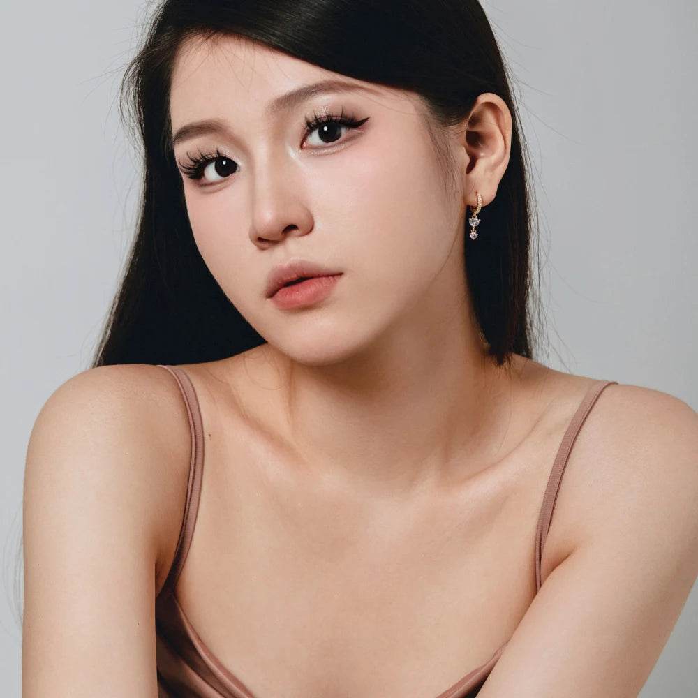 Silver Zircon Round Cut Drop Stacked Ear Hoops