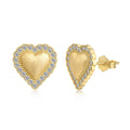 Silver Zircon Round Cut Brushed Halo Heart Ear Studs