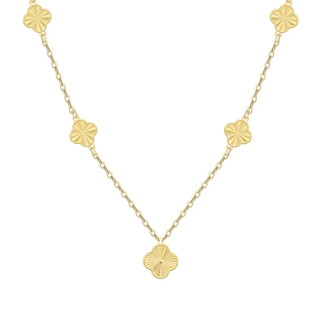 Silver Big Layered Clover Chain Necklace