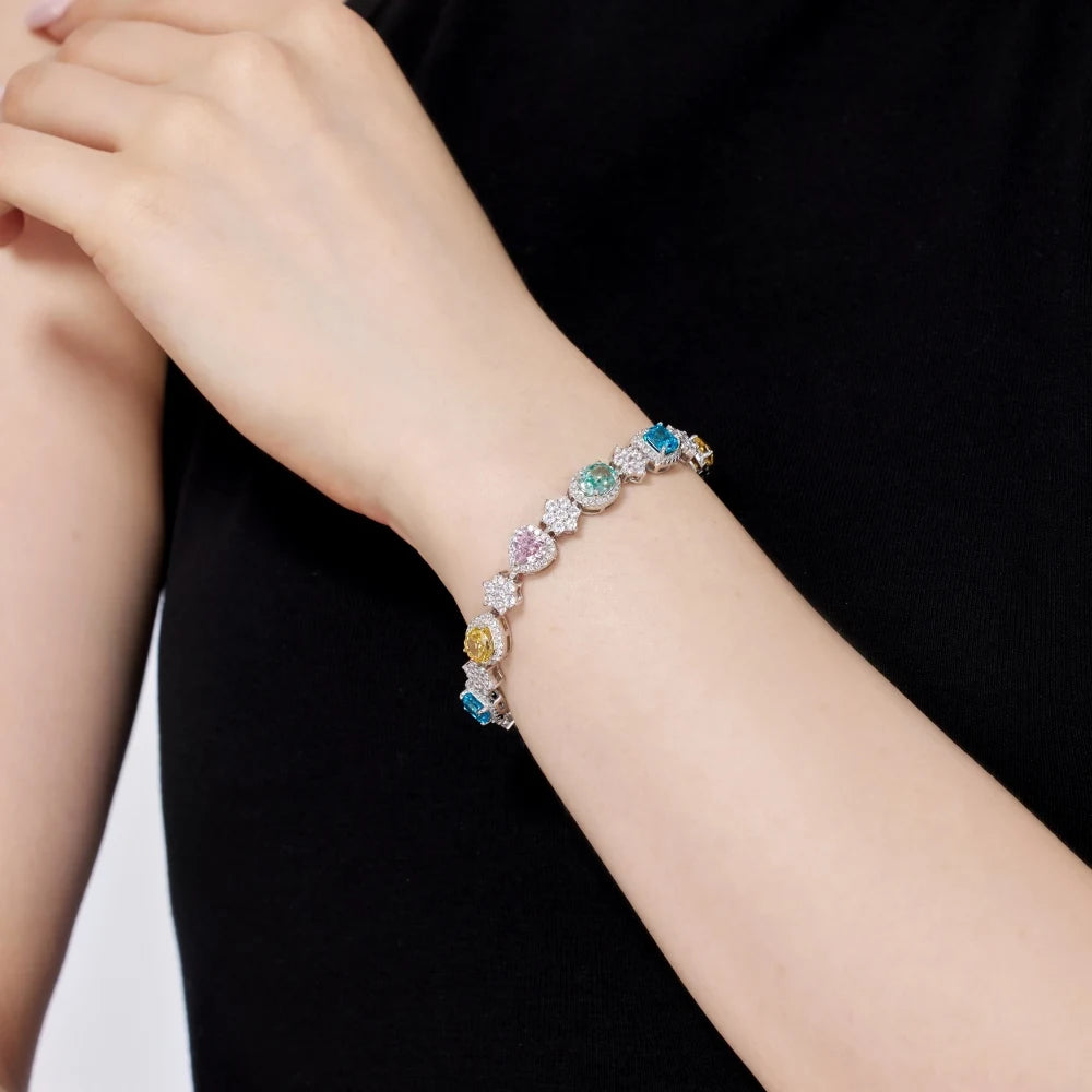 Silver Zircon Oval Cut Multi Shape Tennis Bracelet