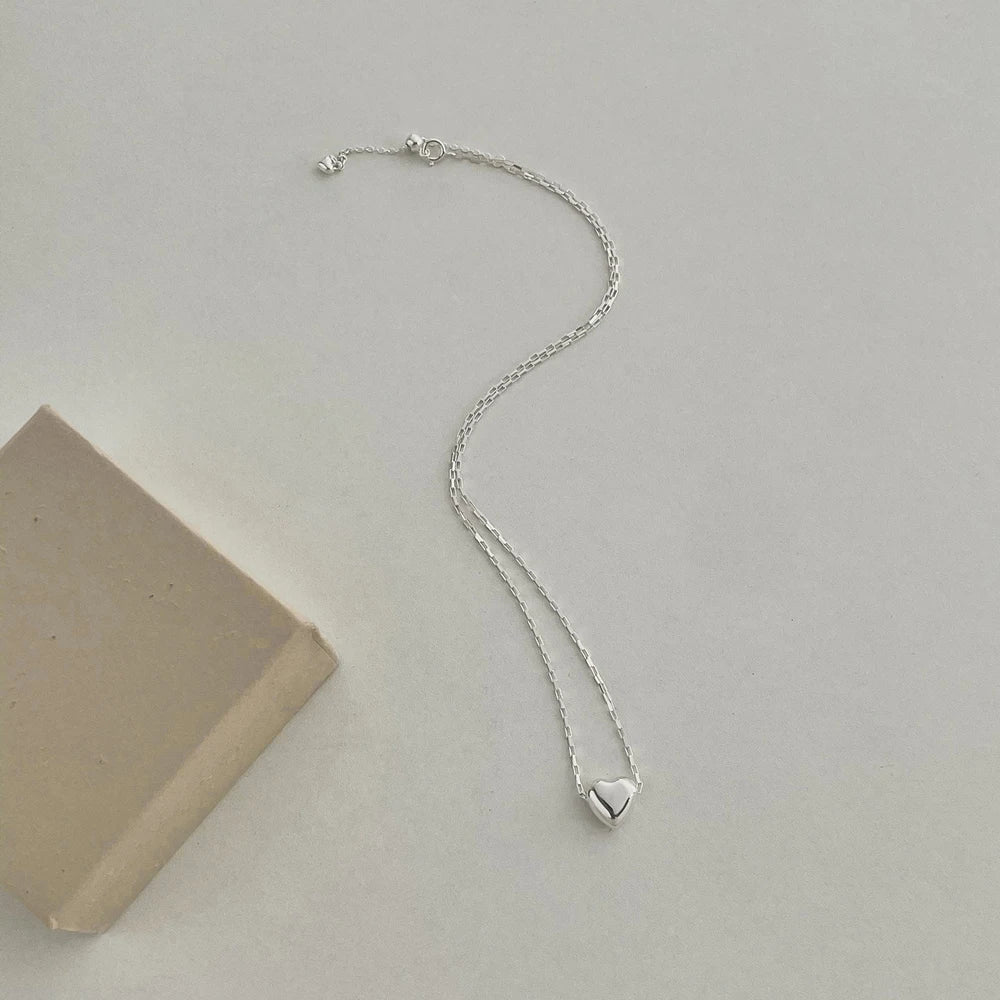 Silver Box Heart Pendant Necklace
