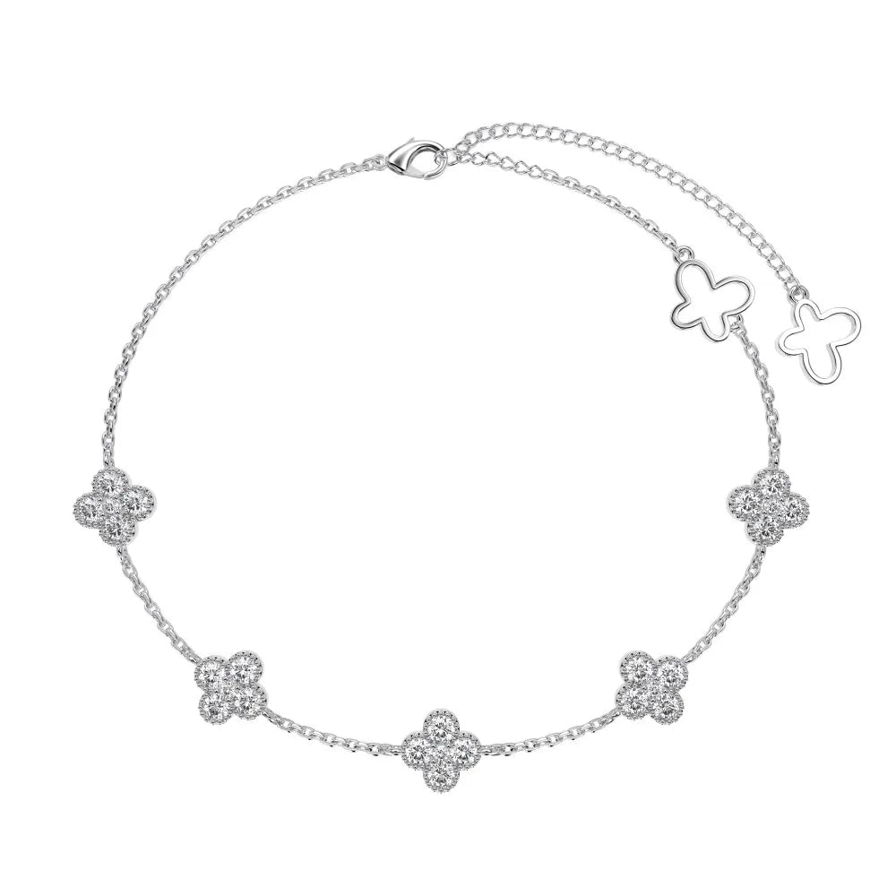 Silver Zircon Round Cut Clover Charm Bracelet