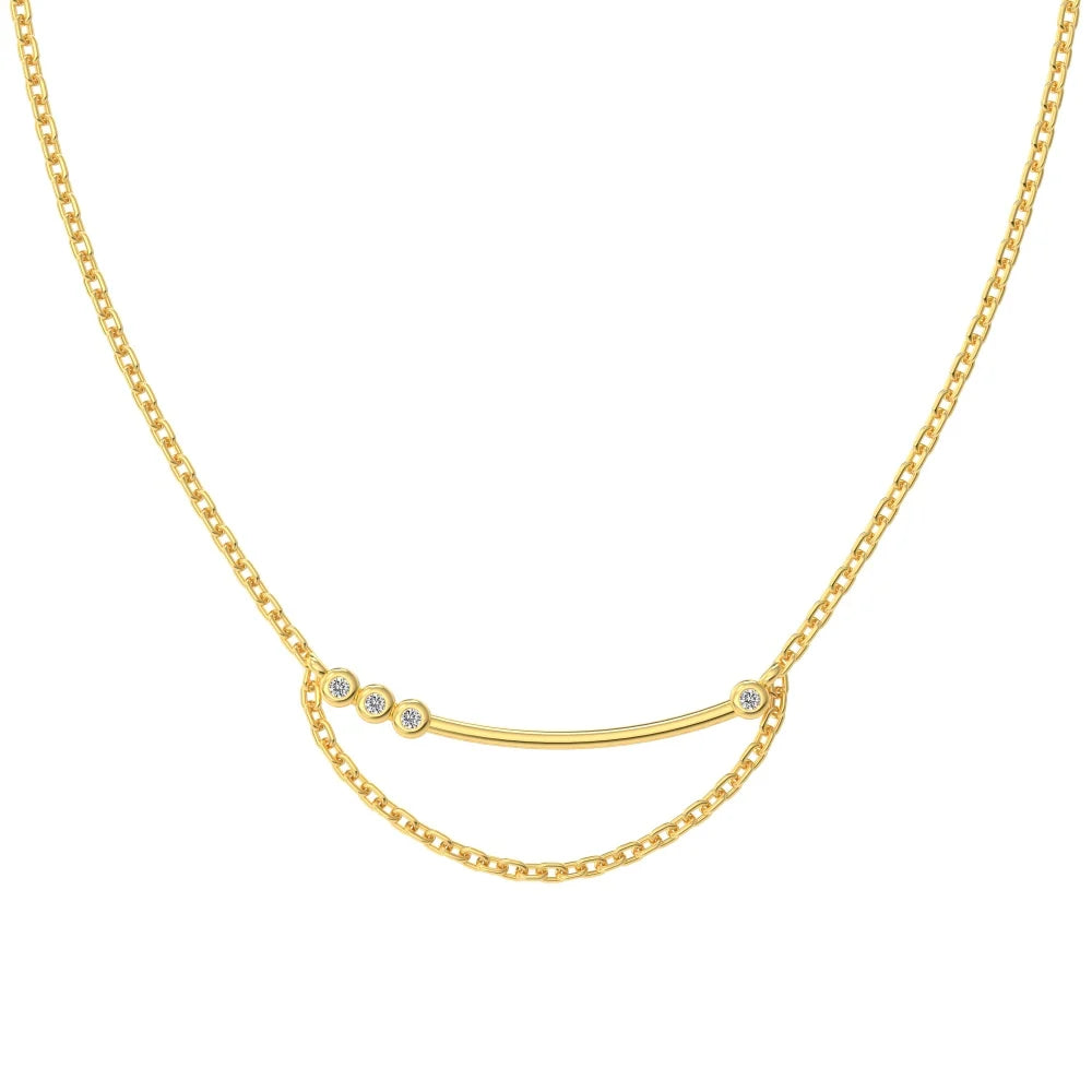 Silver Zircon Round Cut Smile Chain Necklace
