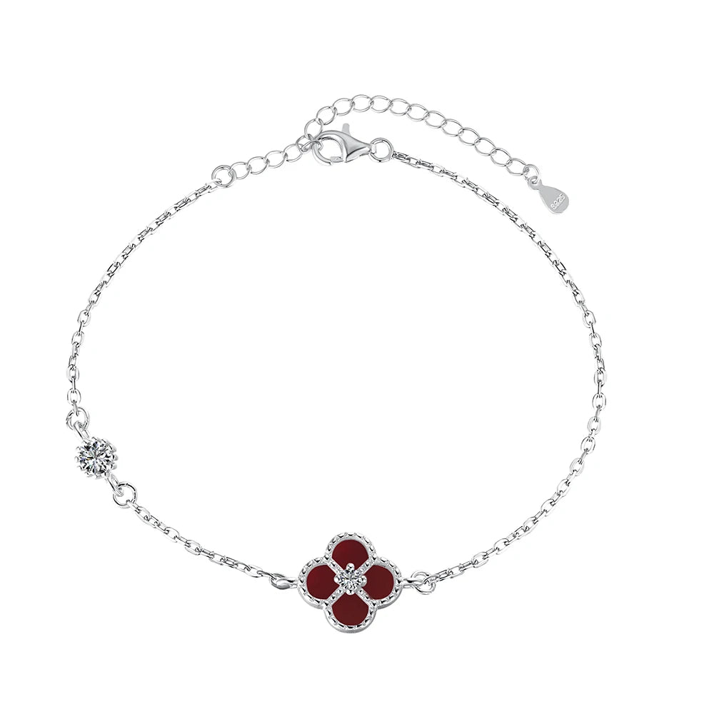 Silver Zircon Round Cut Clover Chain Bracelet