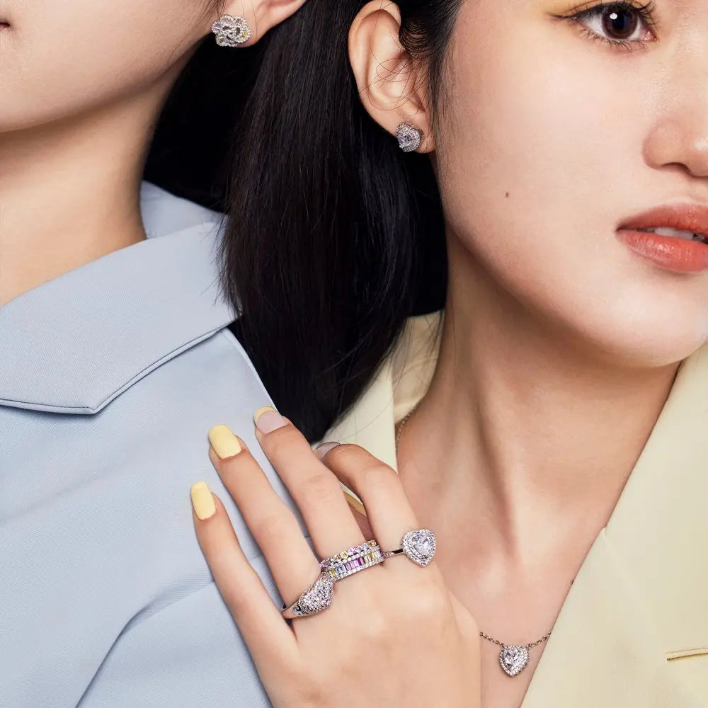 Silver Zircon Heart Cut Iced Halo Pendant Necklace