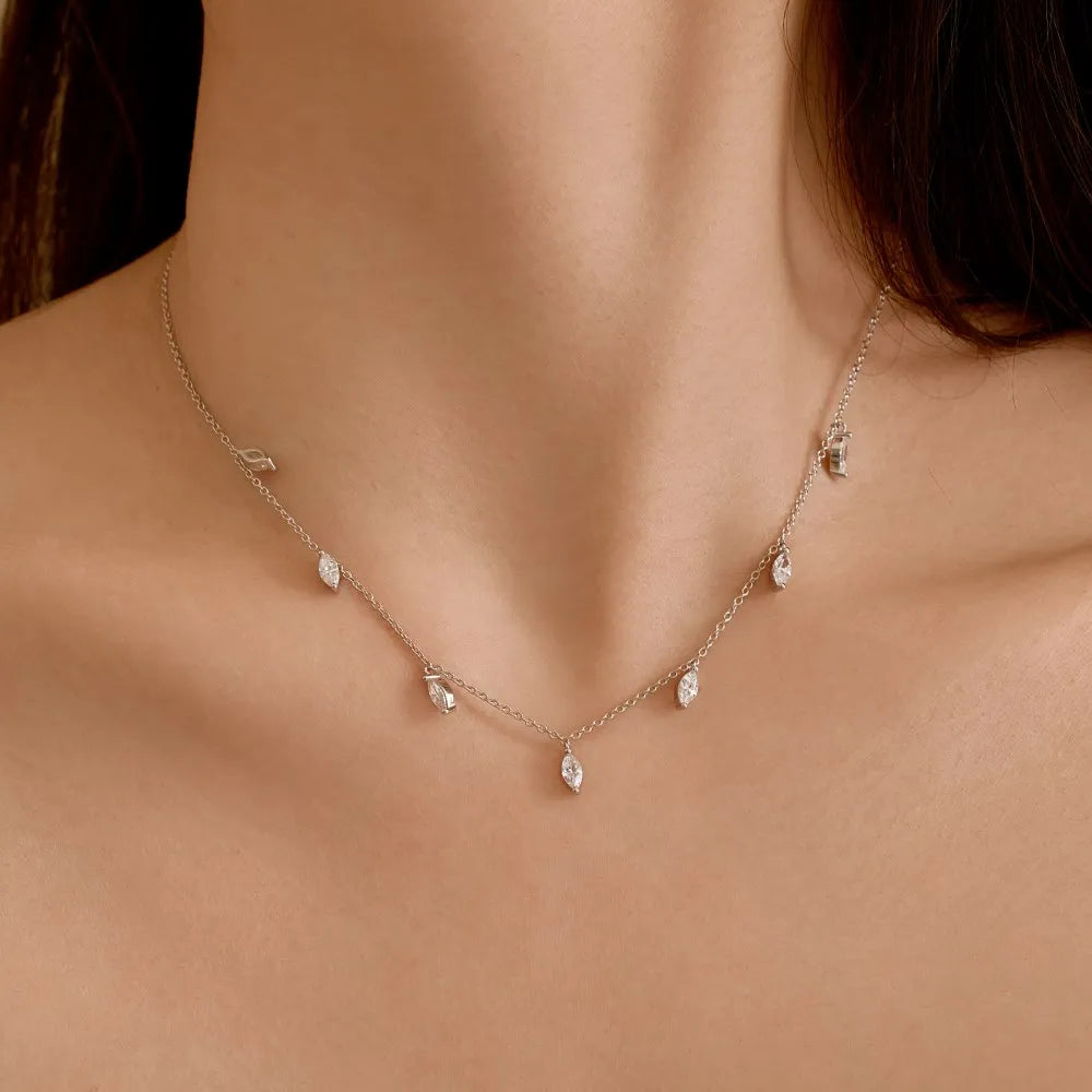 Silver Zircon Marquise Cut Tassel Chain Necklace