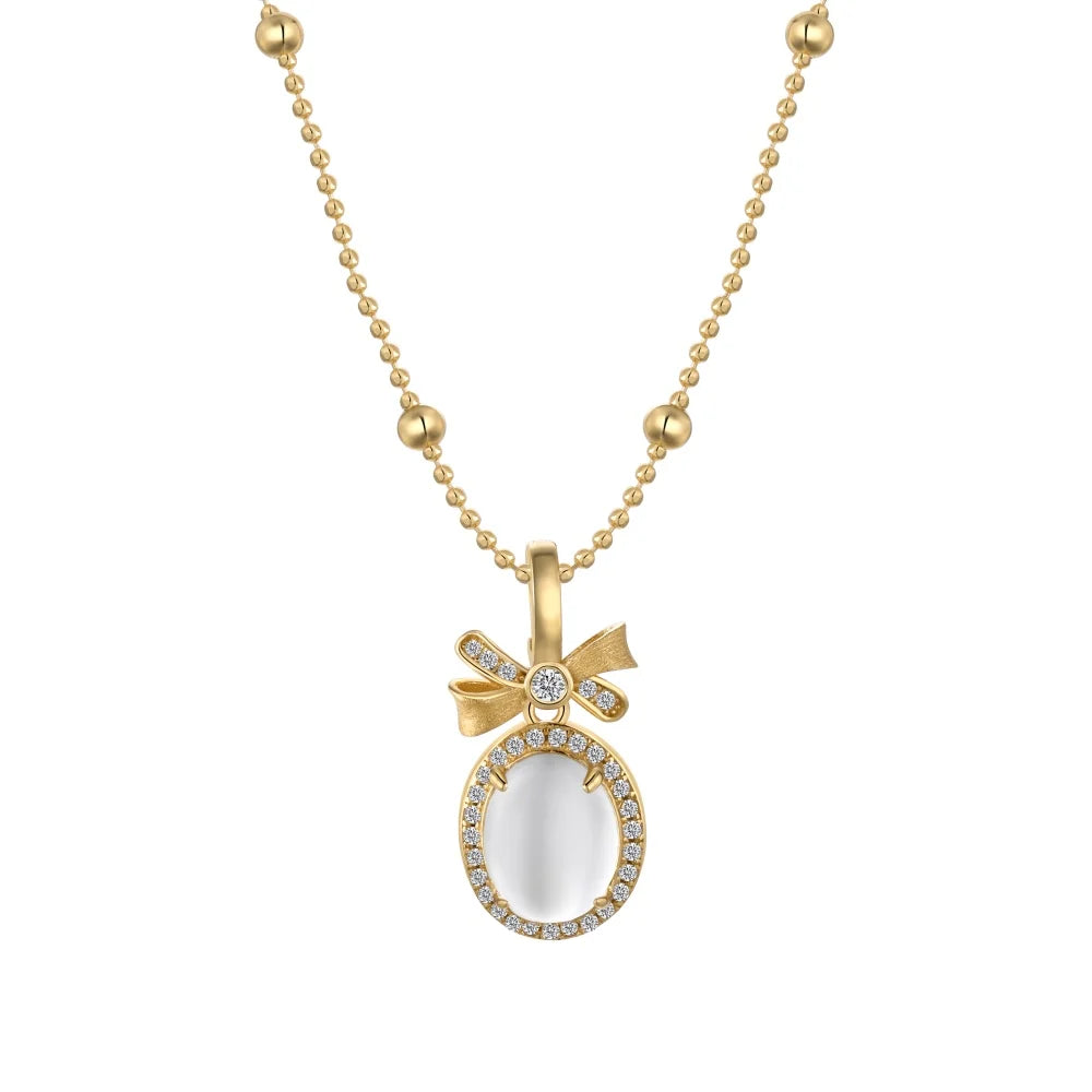 Silver Jade Cut Bow Knot Pendant Necklace