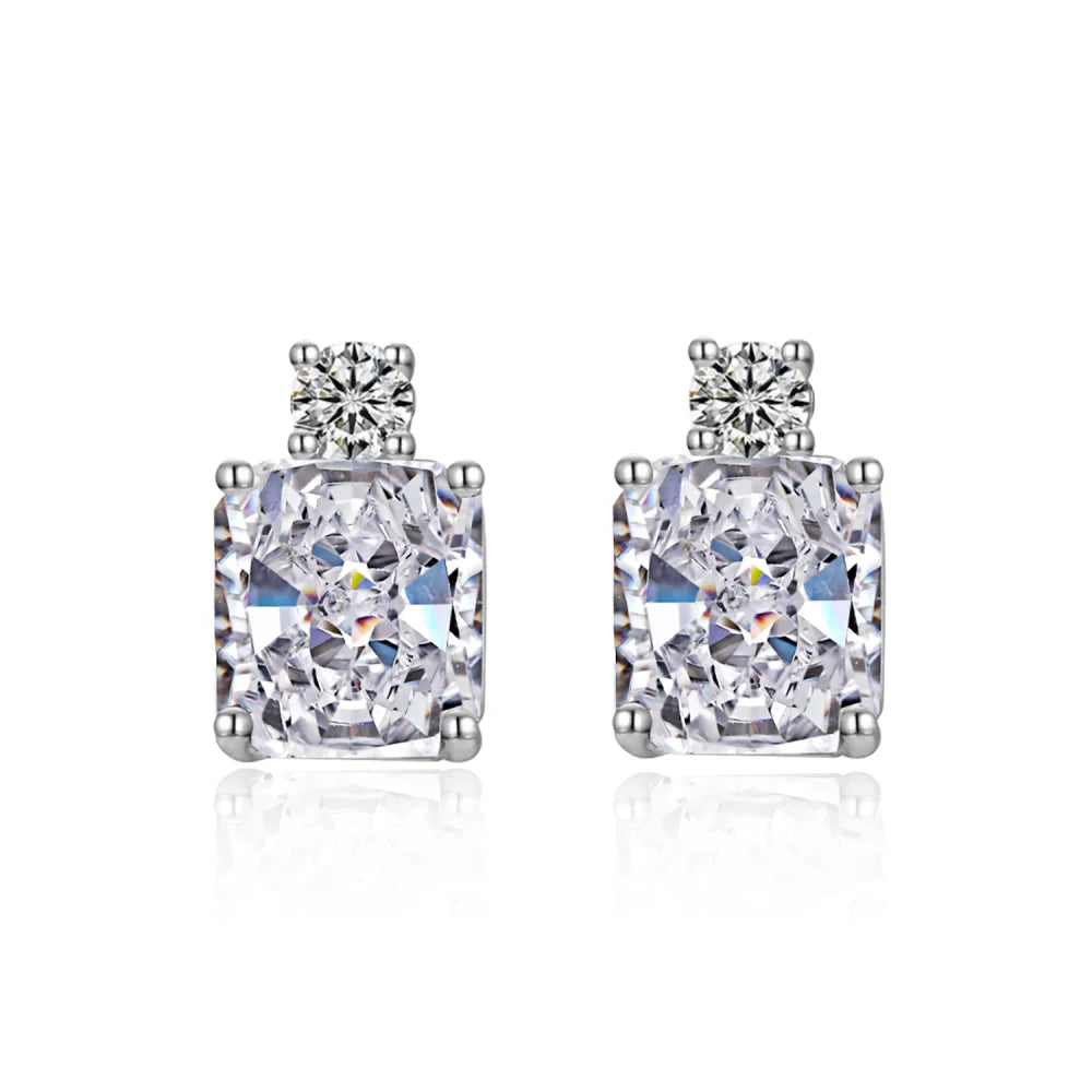 Silver Zircon Radiant Cut Stacked Squared Ear Studs