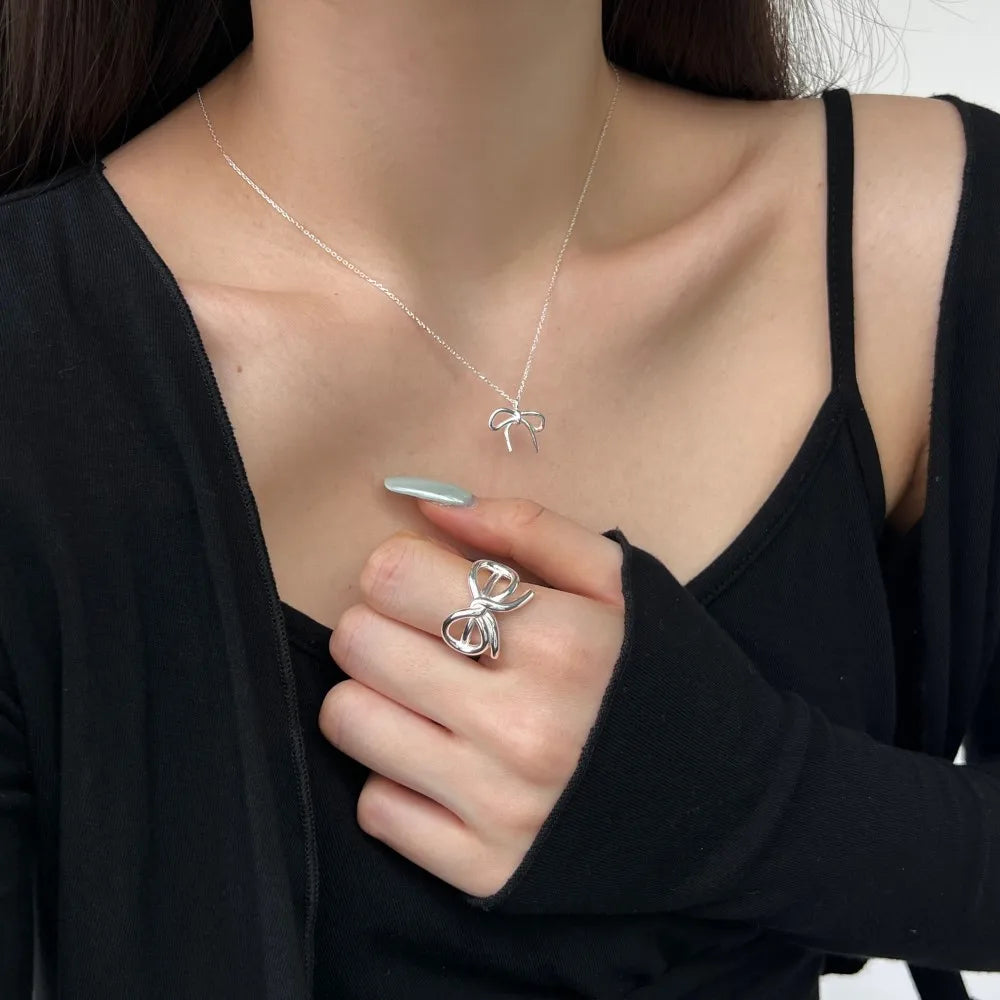 Silver Bow Knot Pendant Necklace