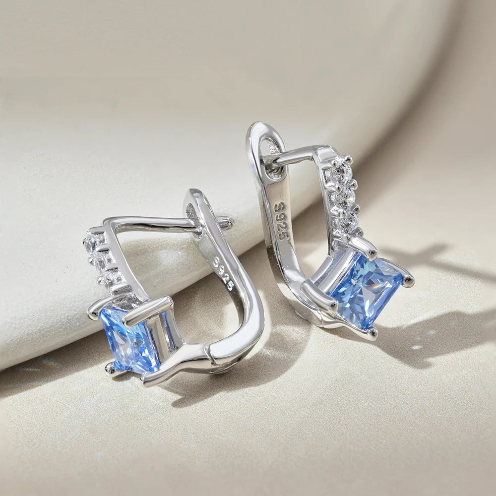 Silver Zircon Princess Cut Star Huggie Earrings