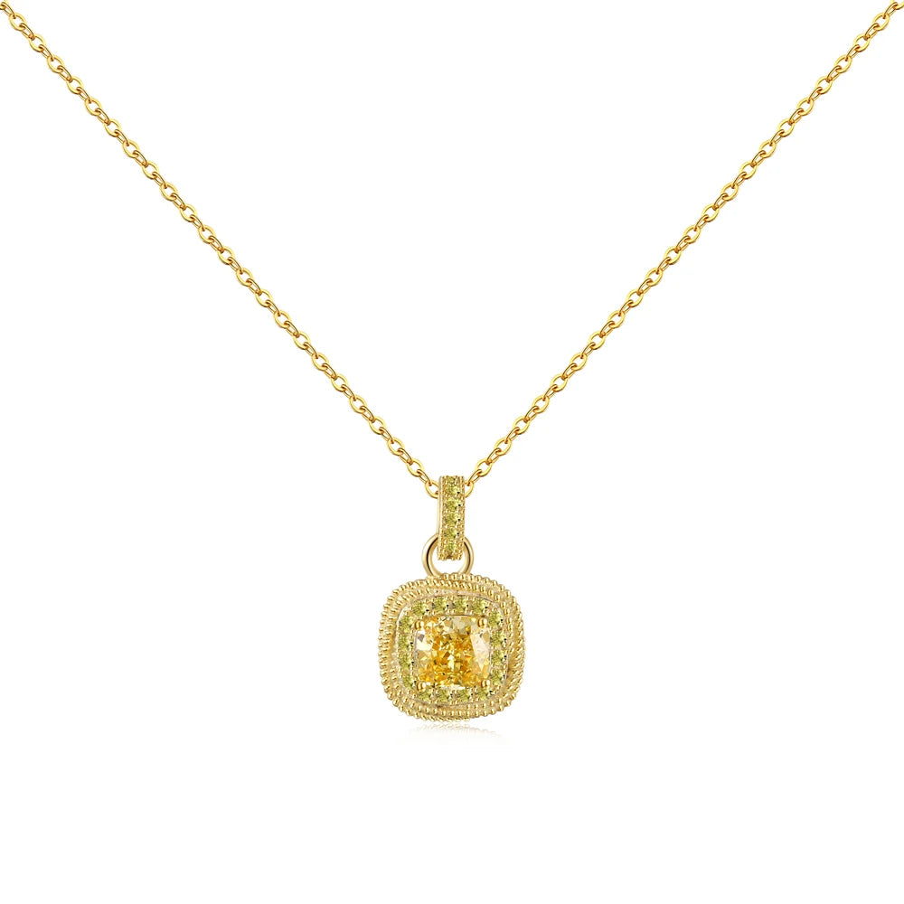 Silver Zircon Cushion Square Cut Halo Pendant Necklace