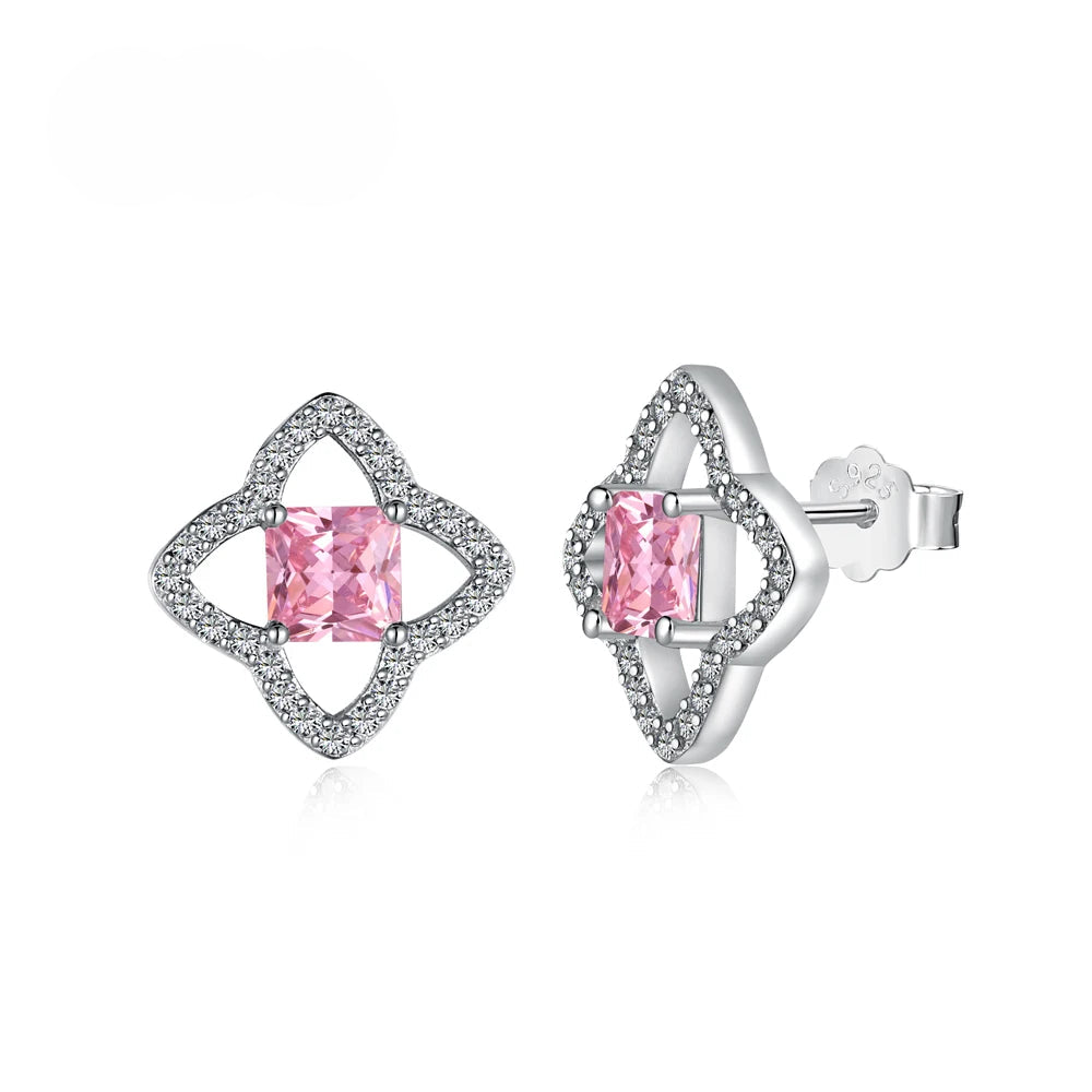 Silver Zircon Princess Cut Hollow Star Ear Studs