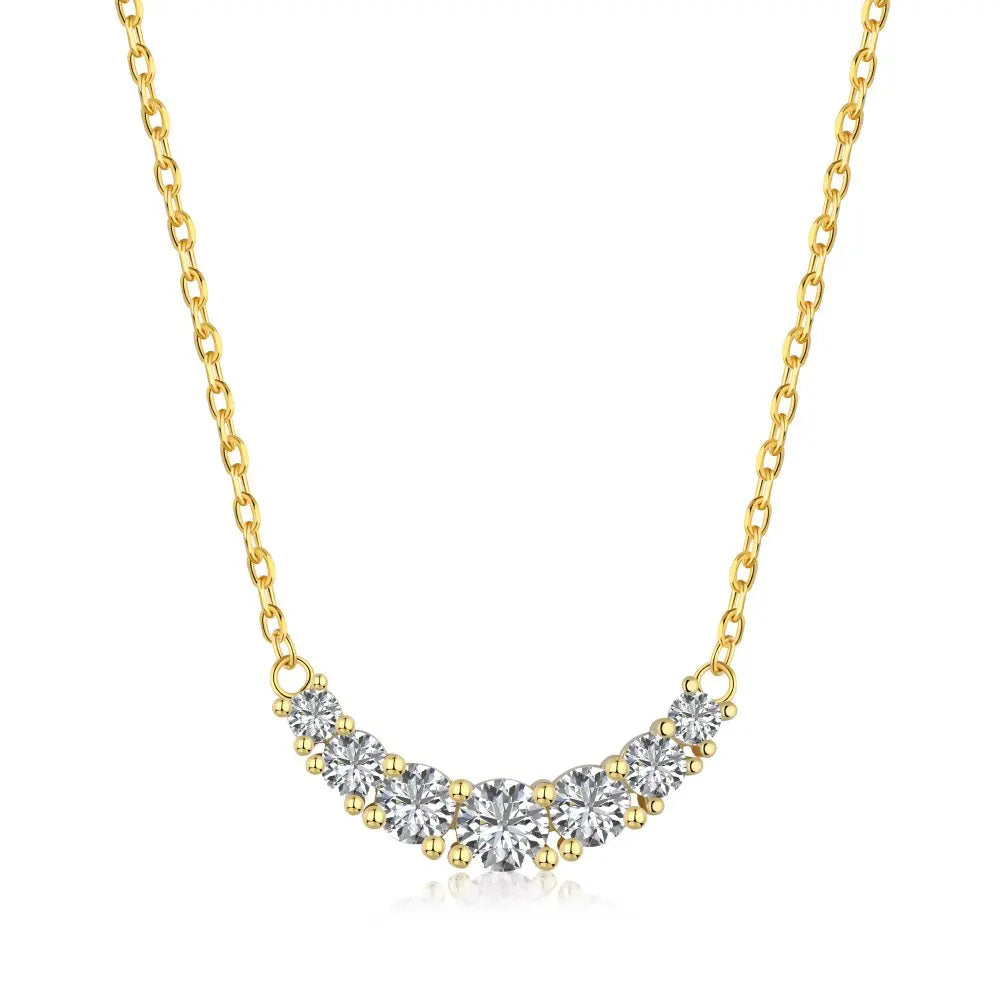Silver Zircon Round Cut Smile Bar Necklace