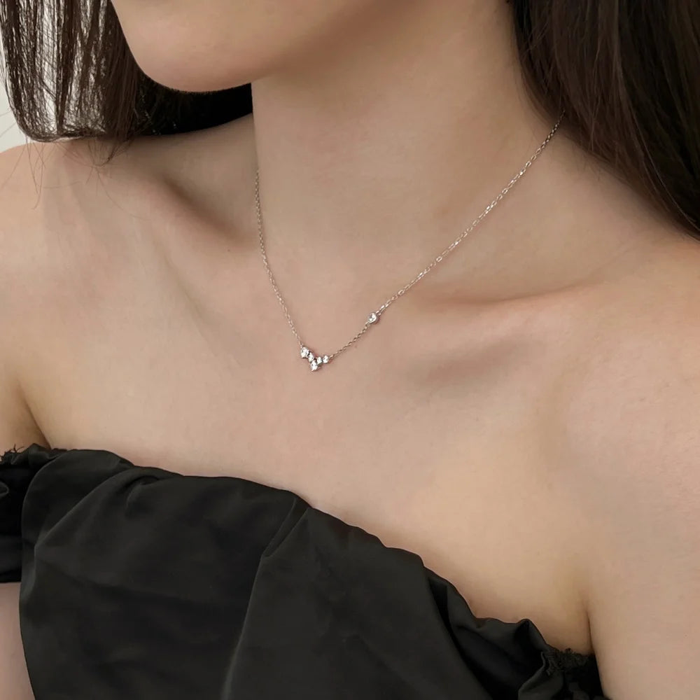 Silver Zircon Round Cut Geometric Bar Necklace