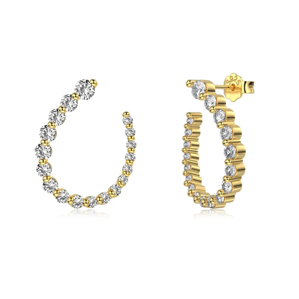 Silver Zircon Round Cut Twisted Inlaid Ear Studs