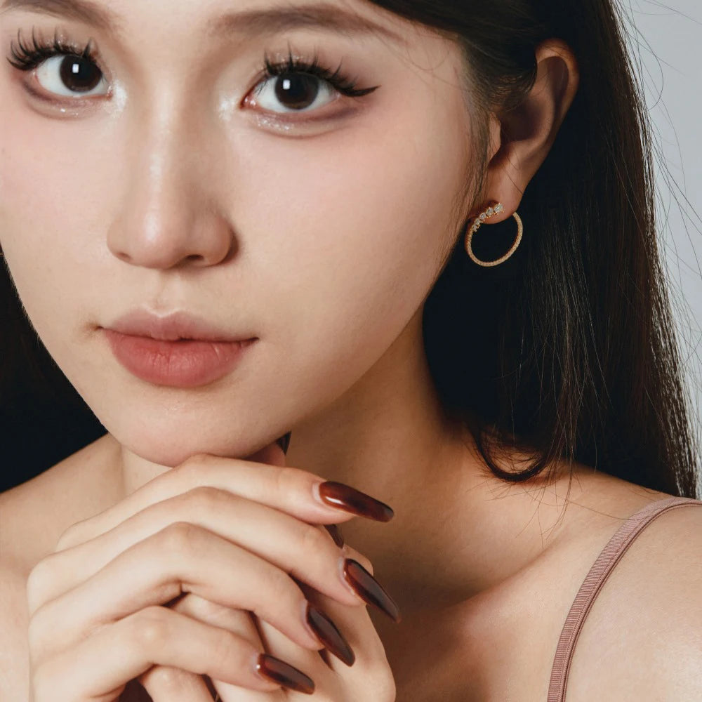 Silver Zircon Round Cut Inlaid Halo Ear Studs