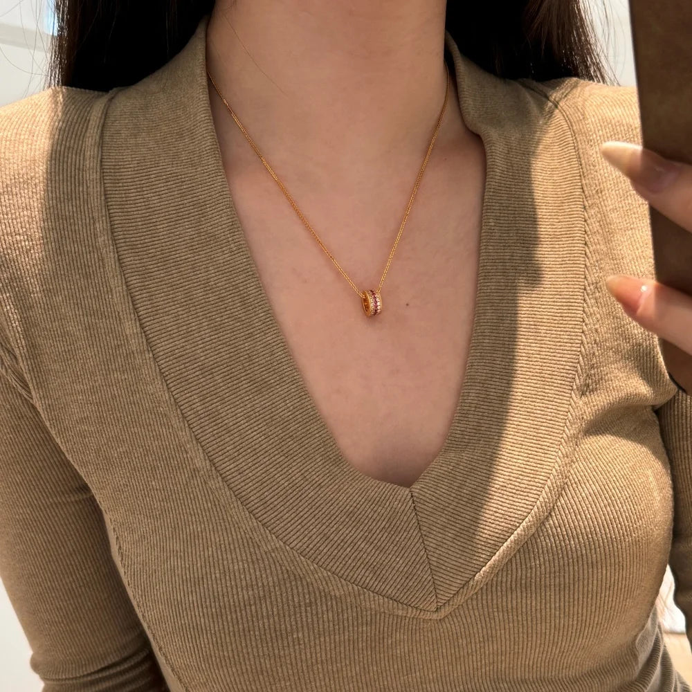 Silver Zircon Round Cut Inlaid Roll Pendant Necklace