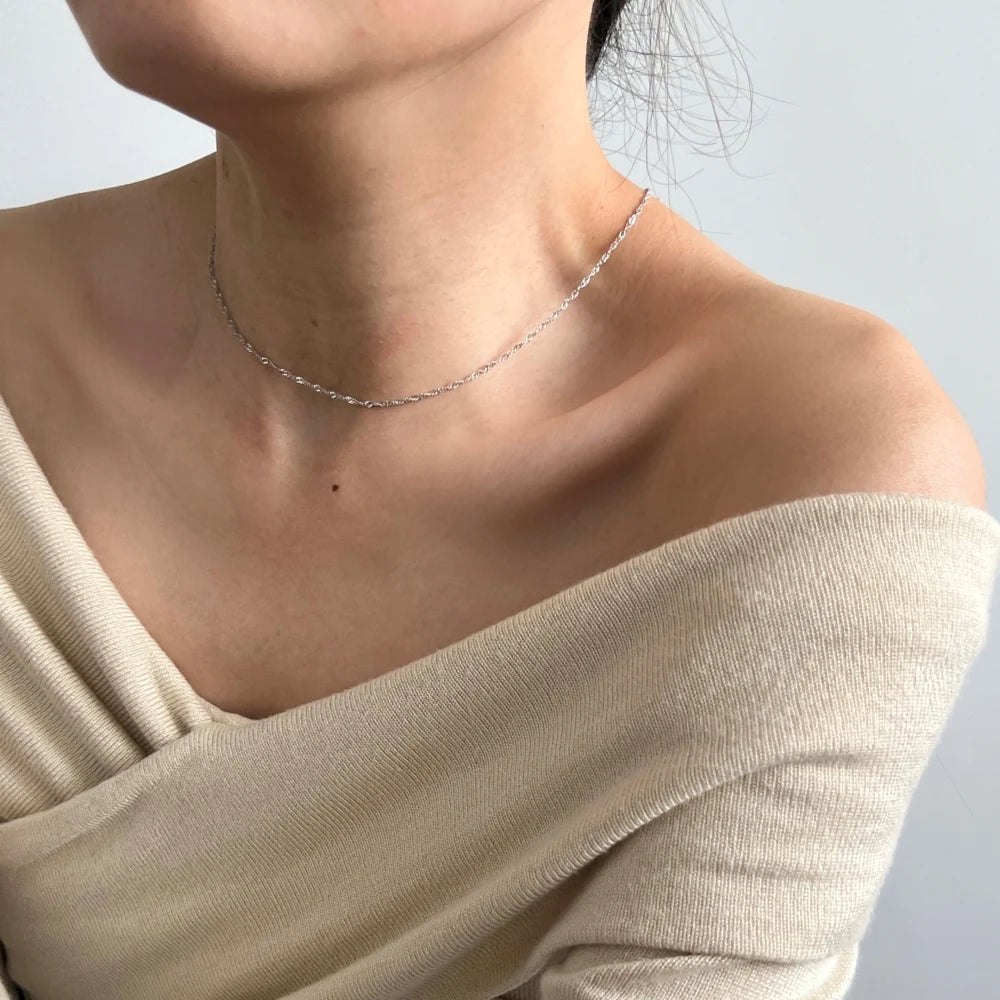 Silver Twisted Link Chain Necklace