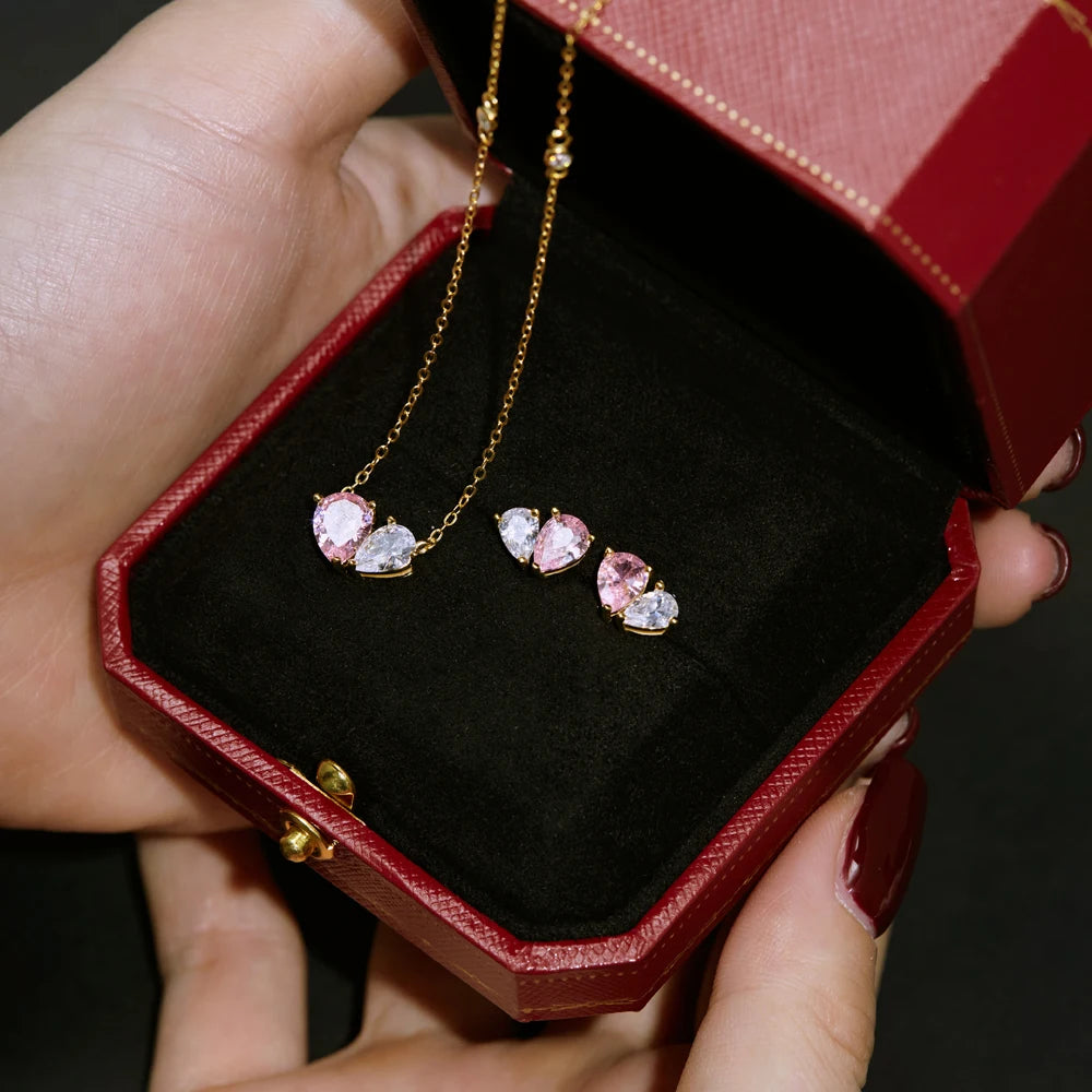 Silver Zircon Pear Cut Toi Et Moi Pendant Necklace