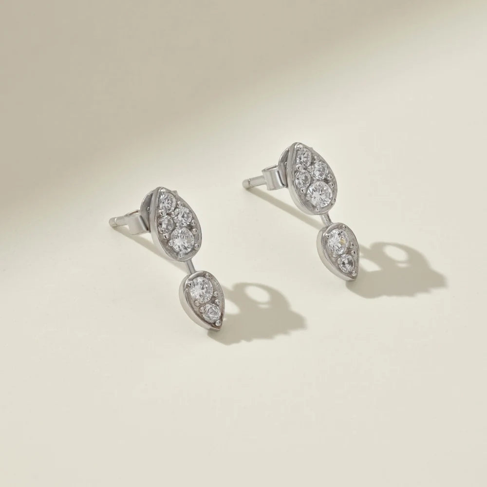 Silver Zircon Pear Cut Double Layer Drop Earrings
