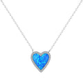 Silver Opal Heart Cut Halo Pendant Necklace