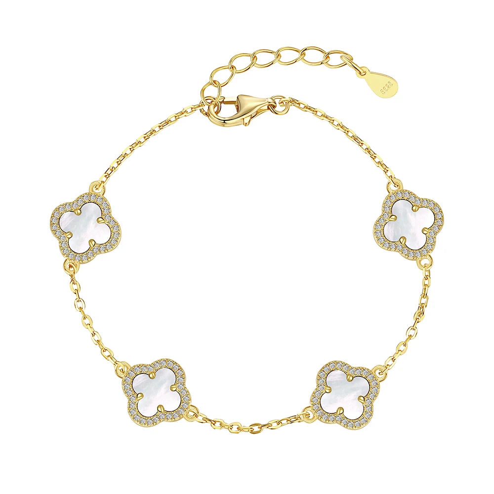Silver Onyx Clover Cut Clover Charm Bracelet