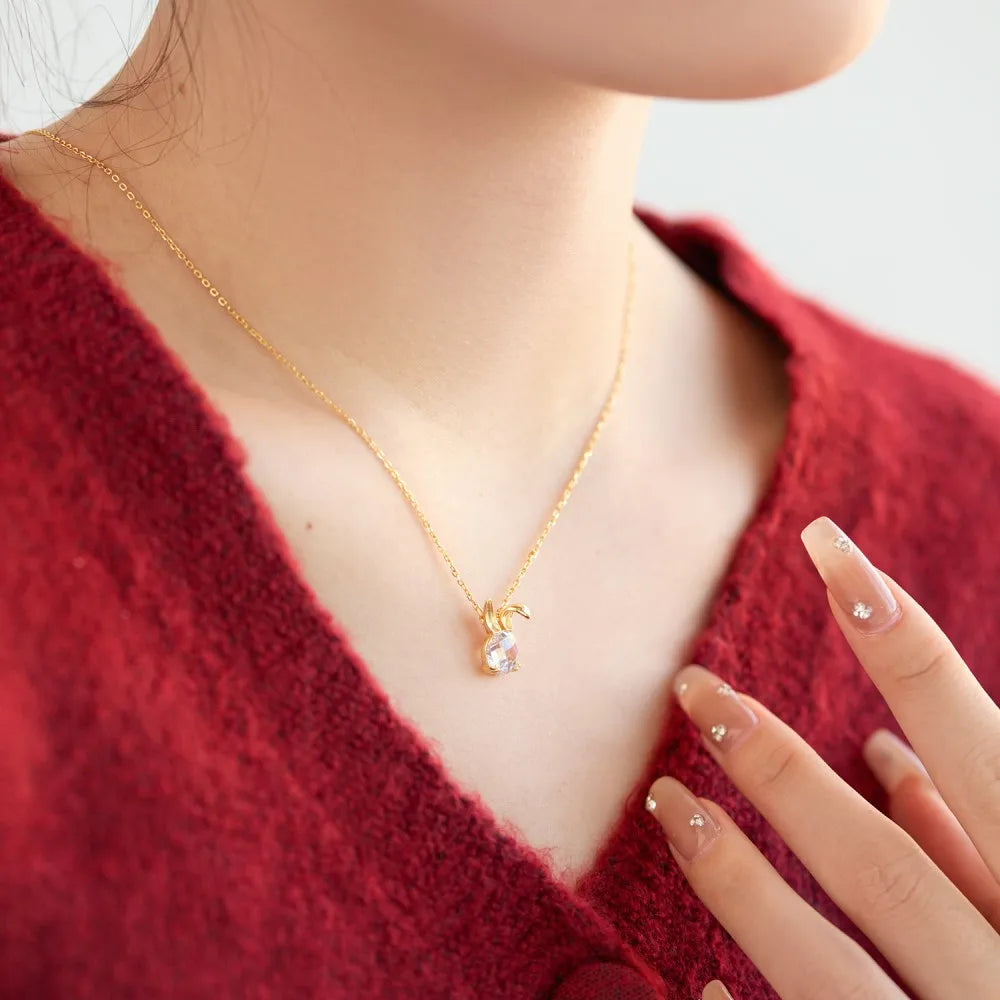 Silver Crystal Round Cut Bunny Pendant Necklace