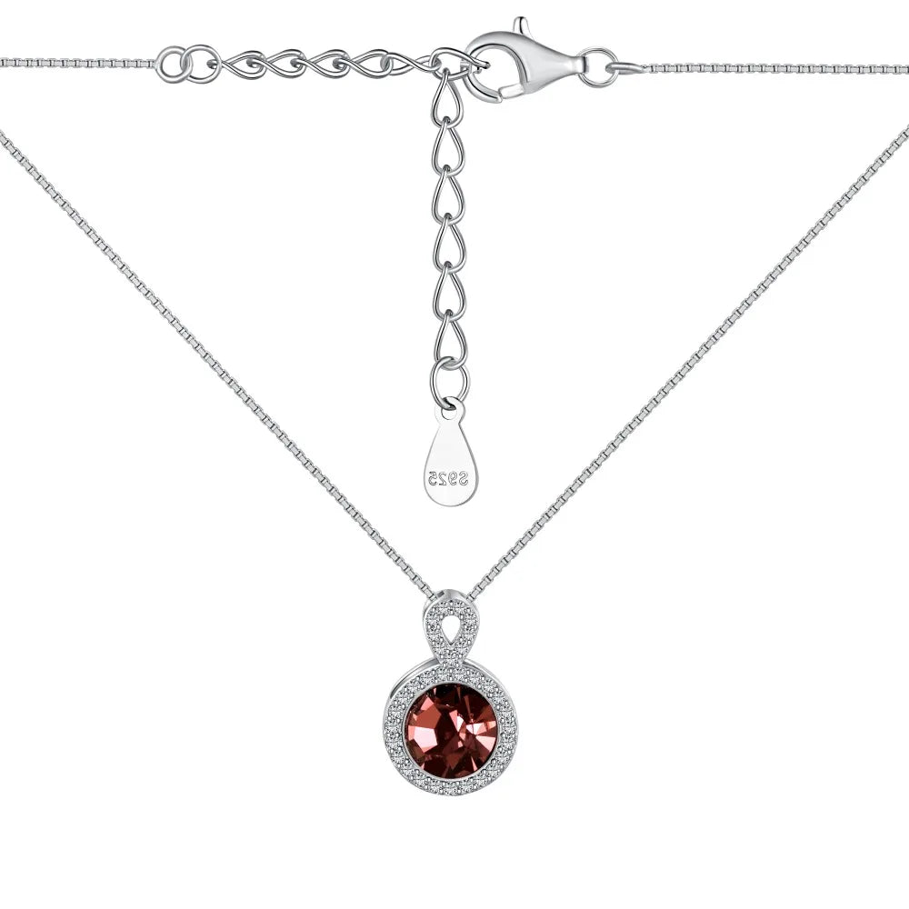 Silver Zircon Round Cut Circle Halo Pendant Necklace