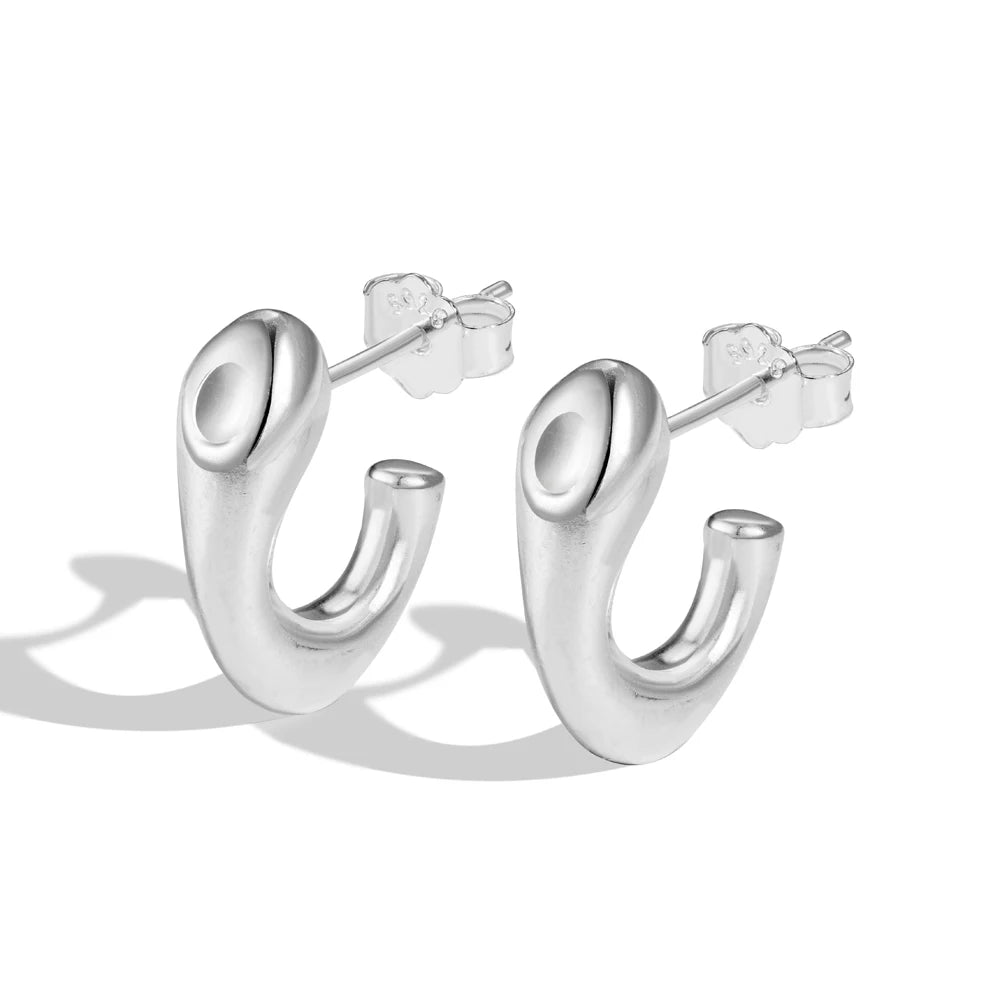 Silver Geometric Huggie Earrings