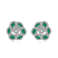 Silver Zircon Tapered Baguette Cut Iced Flower Ear Studs