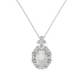 Silver Chalcedony Oval Cut Halo Flower Pendant Necklace